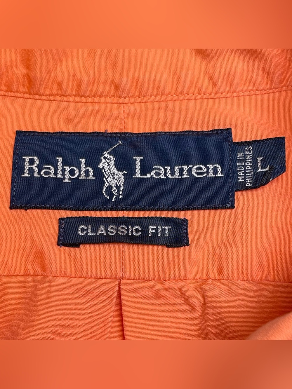 Ralph Lauren Large Classic Fit Short Sleeve Button Down Blue Pony Cantaloupe - Picture 4 of 8